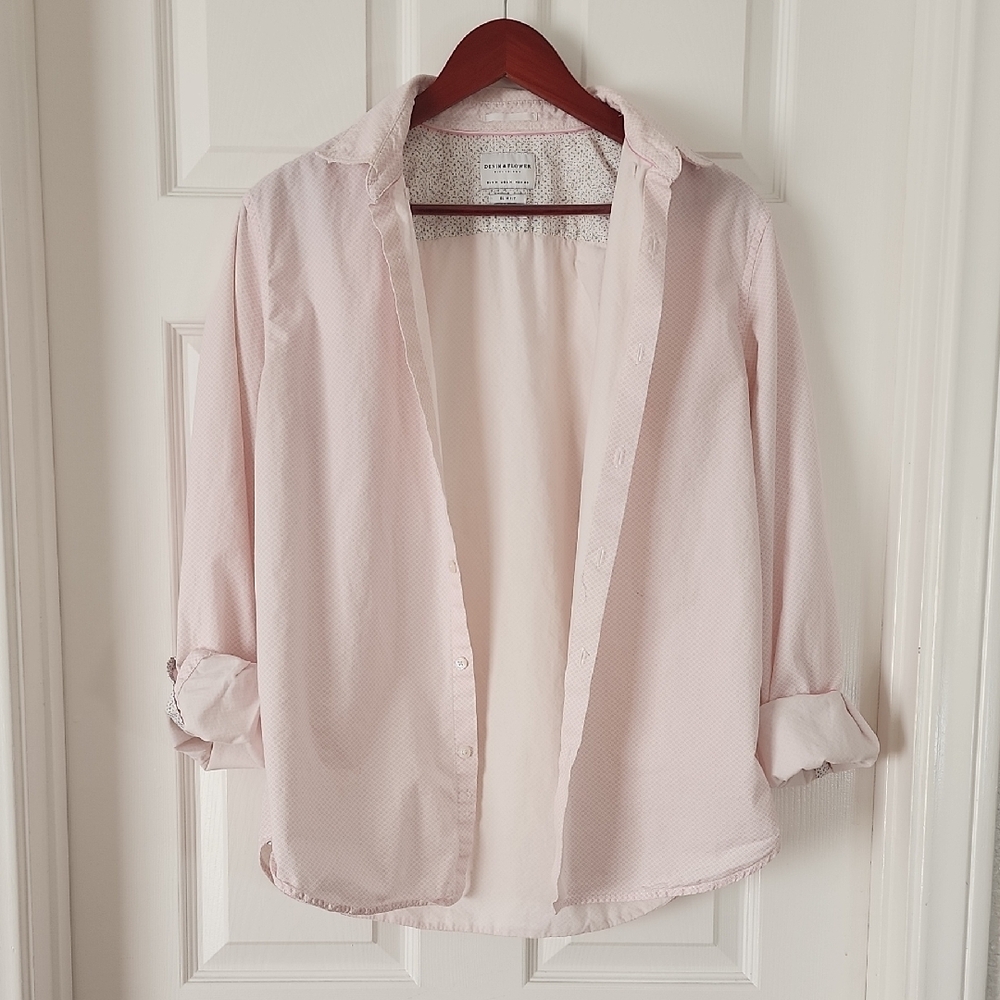 Denim & Flower Pink & White Slim Fit Shirt - Size M, Costal, Long Sleeve, Casual